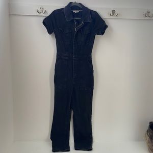 Good American fit for success bootcut denim jumpsuit back